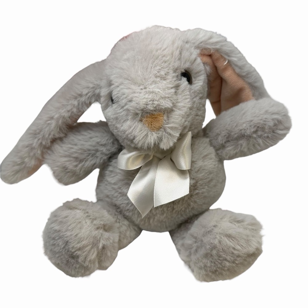 MTY‎ International Grey Pink Bunny Rabbit Plush Stuffed Animal Lovey Bowtie Soft